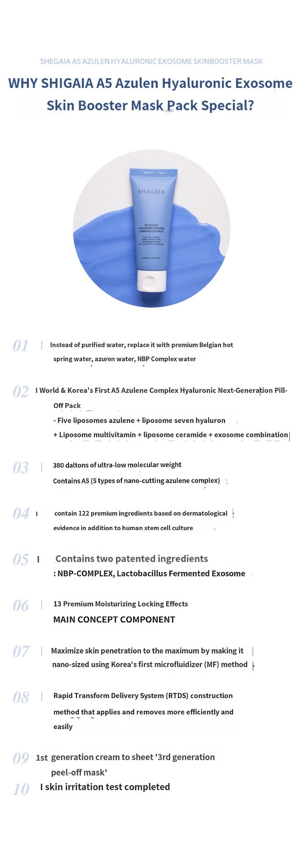 Shegaia A5 Azulen Hyaluronic Exosome Skinbooster Mask 60ml