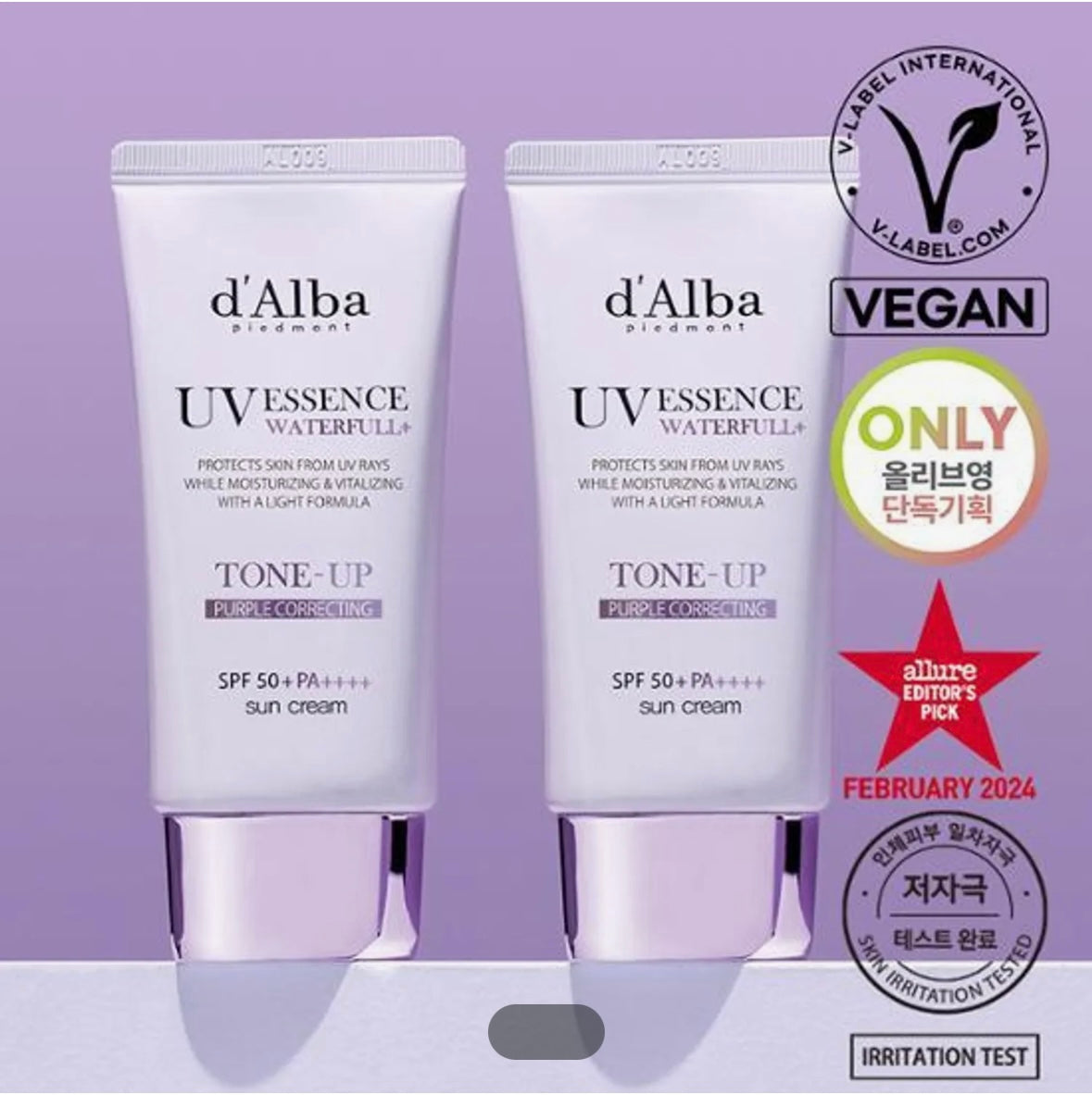 d'Alba Waterful Tone Up Sun Cream Purple 50mL Duo Set