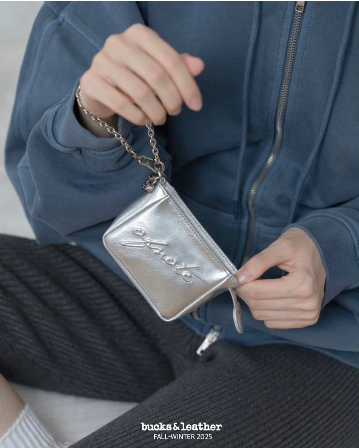 Bucks & Leather small silver pouch