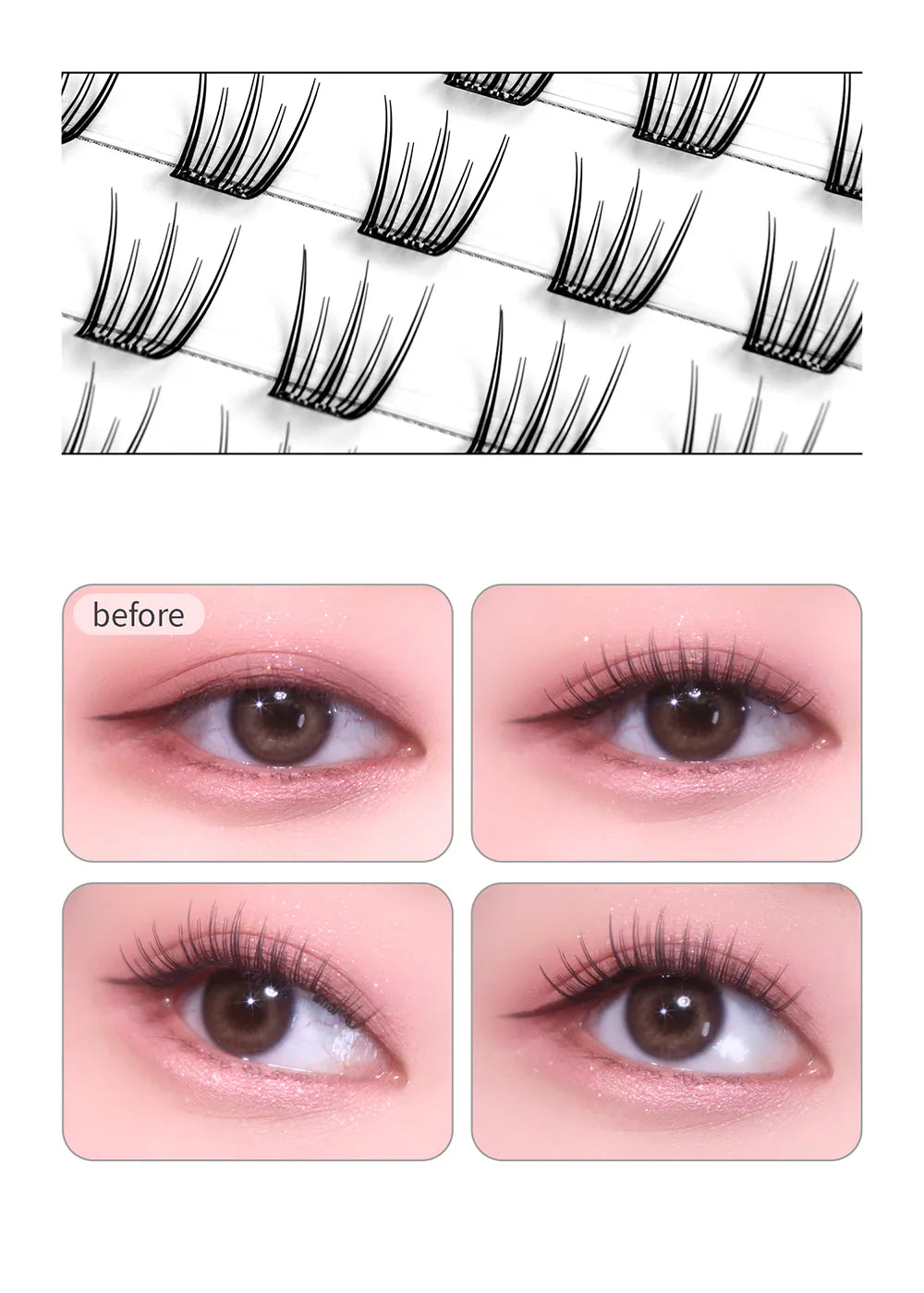 SOO ADOR｜Easy-Apply Clean Cut Self-adhesive Cluster Lashes- Glue-free & Includes lash applicator（80 pieces）｜6 styles available