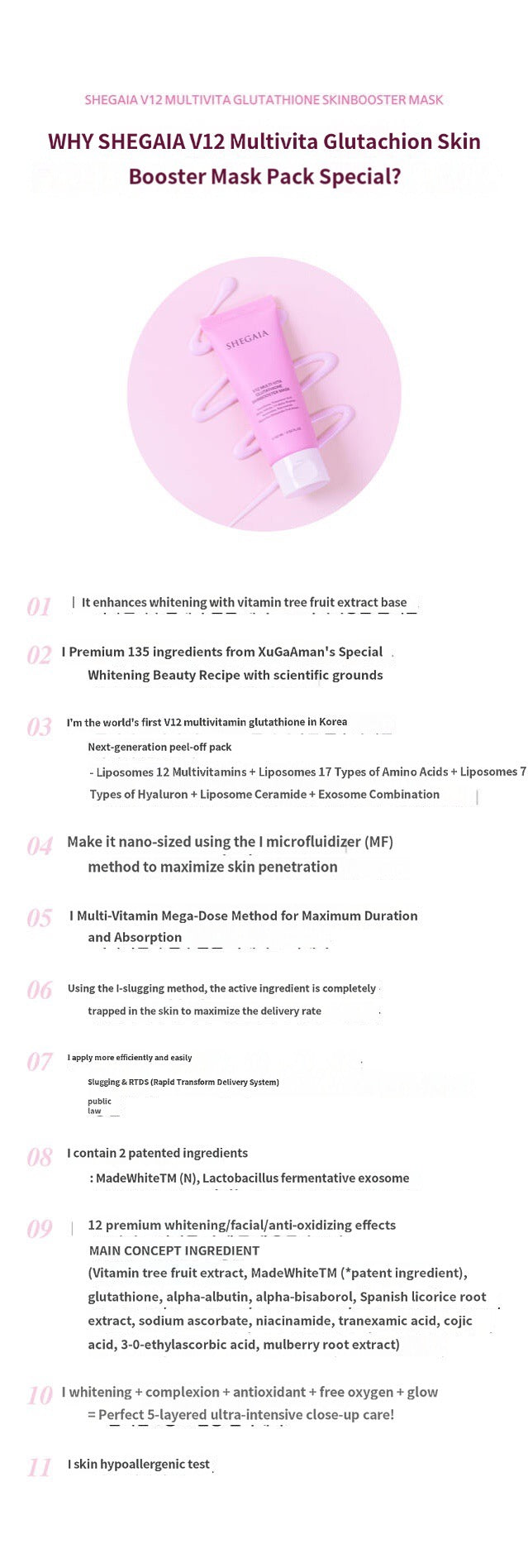 Shegaia V12 Multivita Gluatgione Skinbooster Mask (60ml)